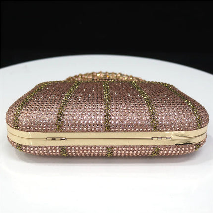 Popular In Nigeria Exquisite Evening Bags With Diamond Design Fashion Handle Clutch Rhinestone Embellished Long Chain Bag PlatiNum