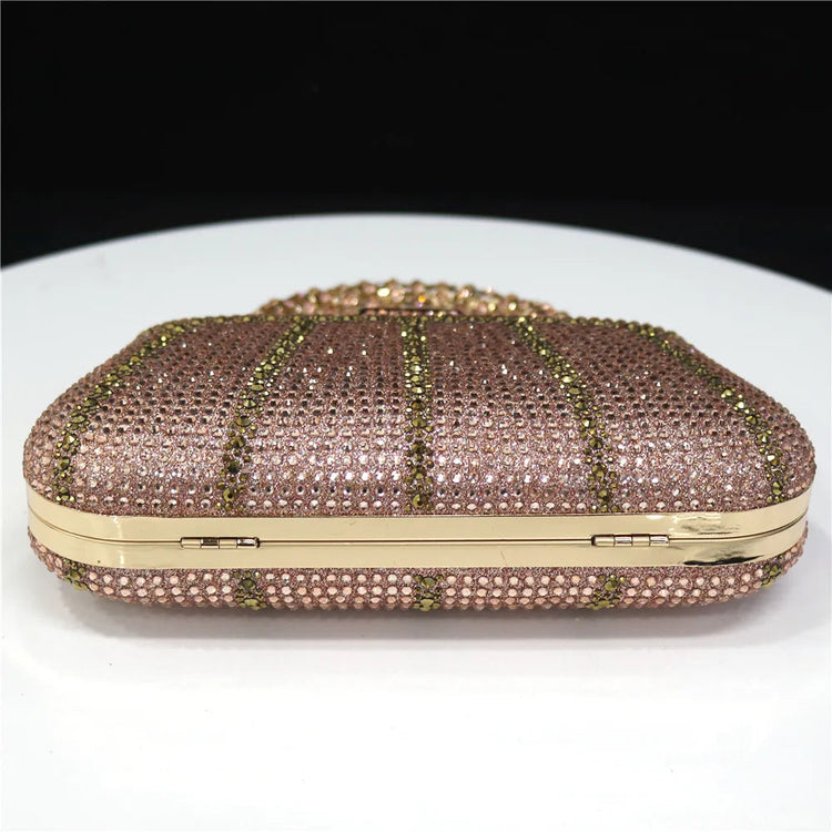 Popular In Nigeria Exquisite Evening Bags With Diamond Design Fashion Handle Clutch Rhinestone Embellished Long Chain Bag PlatiNum