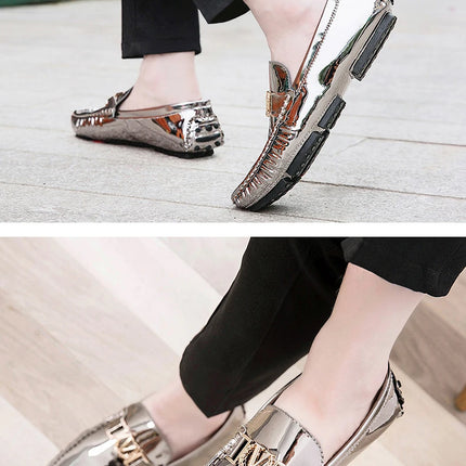 Scarpe a cuffia da uomo, scarpe slip-on primaverili ed estive, scarpe da uomo alla moda in pelle verniciata stile coreano, scarpe pigre basse, scarpe casual, fatte a mano