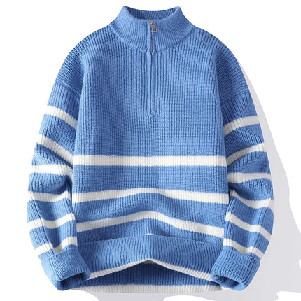 New Trendy Autumn and Winter Jacquard Pattern Pullover Sweater Casual Round Neck Color-Blocking Knit Men's Pullover