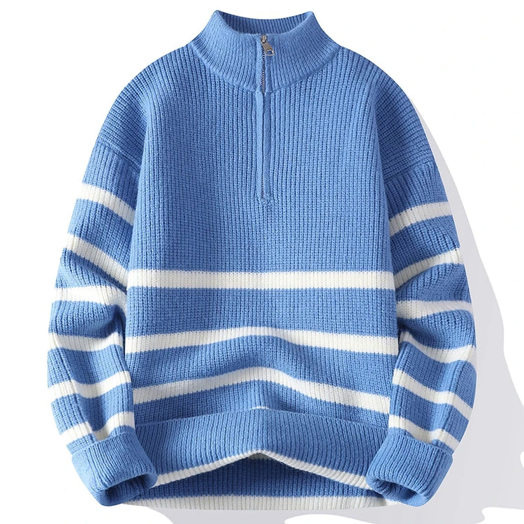 New Trendy Autumn and Winter Jacquard Pattern Pullover Sweater Casual Round Neck Color-Blocking Knit Men's Pullover