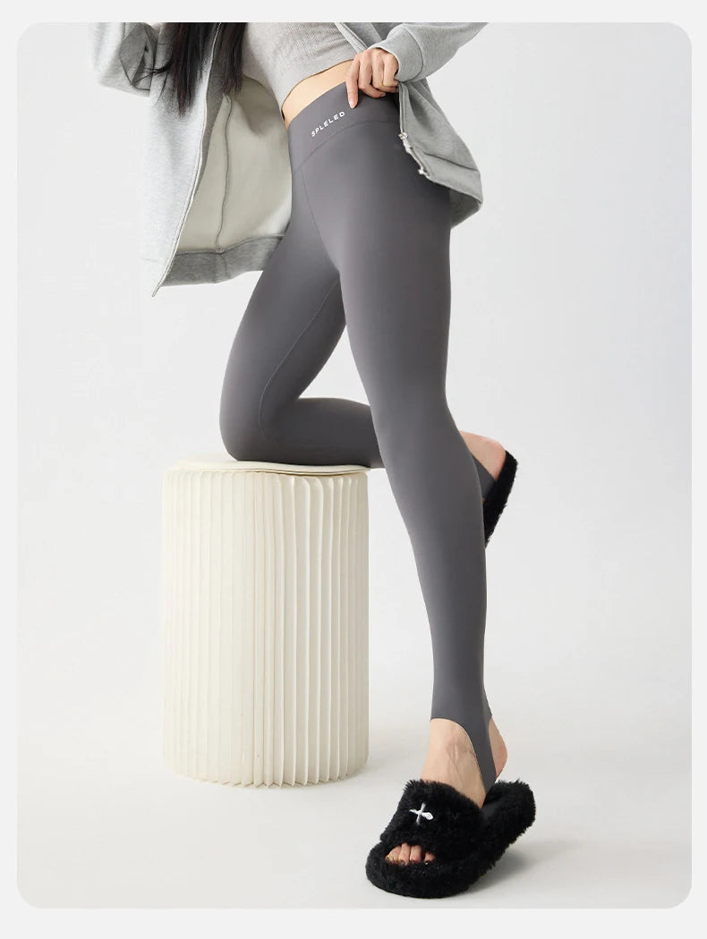 BIVIGAOS Autumn Winter Thick Foot Pants Sharkskin Leggings Women's Rabbit Fleece Warm Leggings High Waist Elastic Non Trace Yoga