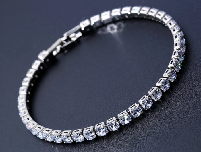 4mm Cubic Zirconia Tennis Bracelet Iced Out Chain Bracelets For Women Men Silver Color Men Bracelet CZ Chain Homme Jewelry PlatiNum
