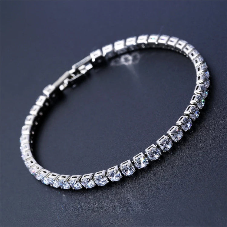 4mm Cubic Zirconia Tennis Bracelet Iced Out Chain Bracelets For Women Men Silver Color Men Bracelet CZ Chain Homme Jewelry PlatiNum