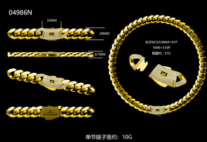 2025 Collana cubana Hip Hop dei nuovi uomini Bracciale Miami Primavera Zircone Fibbia Ottone Retro 14K Catena spessa Nero Logo personalizzato