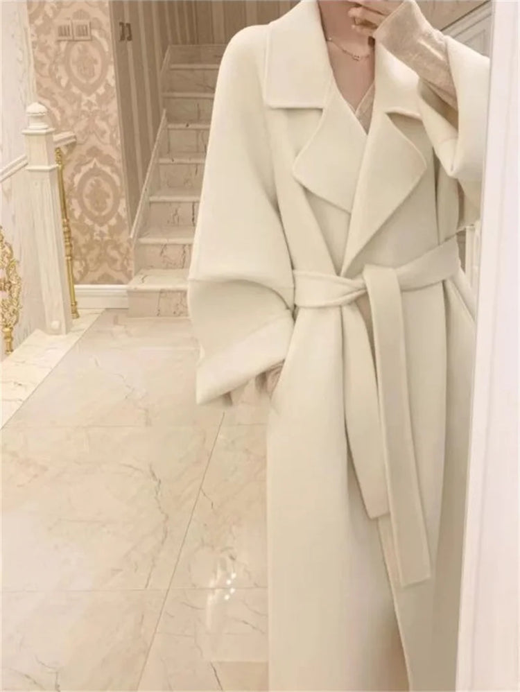 Double-sided Cashmere Big Collar Women's Coat 100% Pure Wool Reversible Woolen Coat High-End Fashion Loose Women's Wear 2026