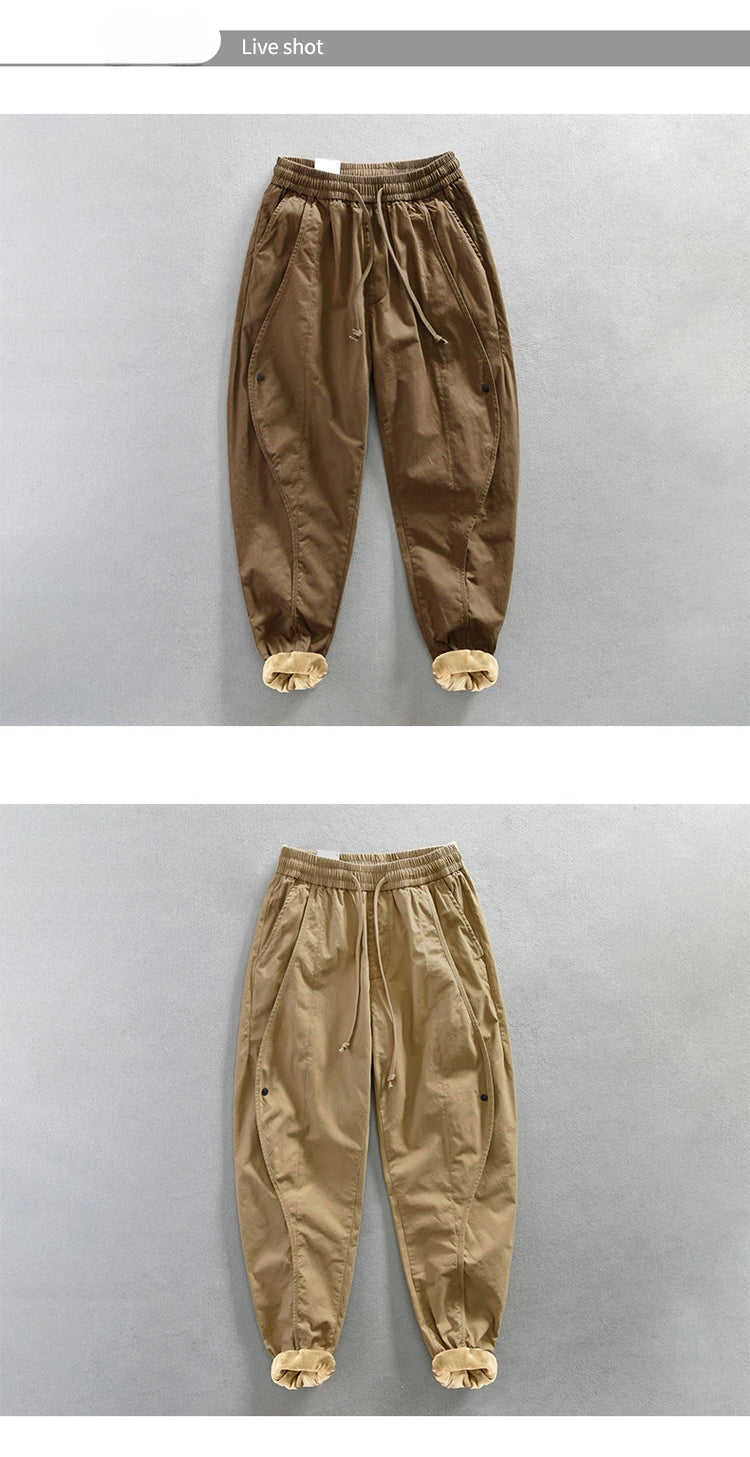 Winter New Thickened 100% Cotton Cargo Velvet Men's Winter Pants Comfortable Soft Keep Warm Retro Street Trousers  AZ640