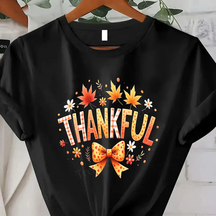 Comfortable Printed Women's T-shirt Thanksgiving Autumn Leaves T-shirt Women's Fall Seasonal Graphic T-shirt