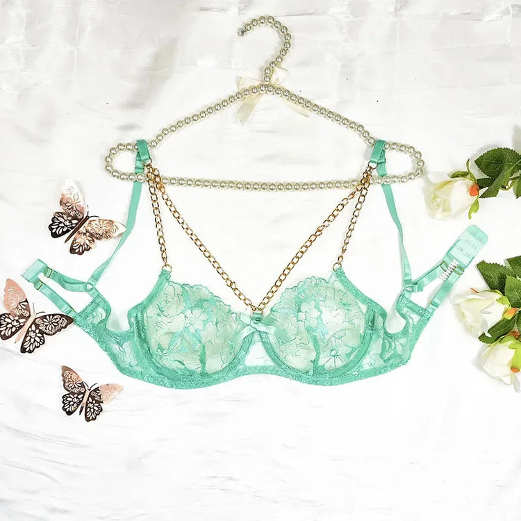Sexy Clothes Women Lingerie Hot Fashion Chain Embroidery Sexy Perspective Hollow 3-point Lingerie Hot Lingerie Women