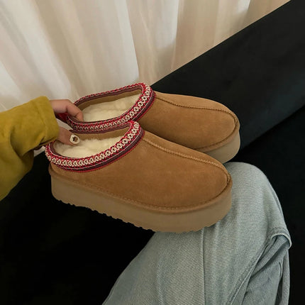 Tasman Winter Warm Wool Women's Tazz Classic Ultra Mini Platform Slippers Thick Sole Genuine Leather And Fur Snow Boots