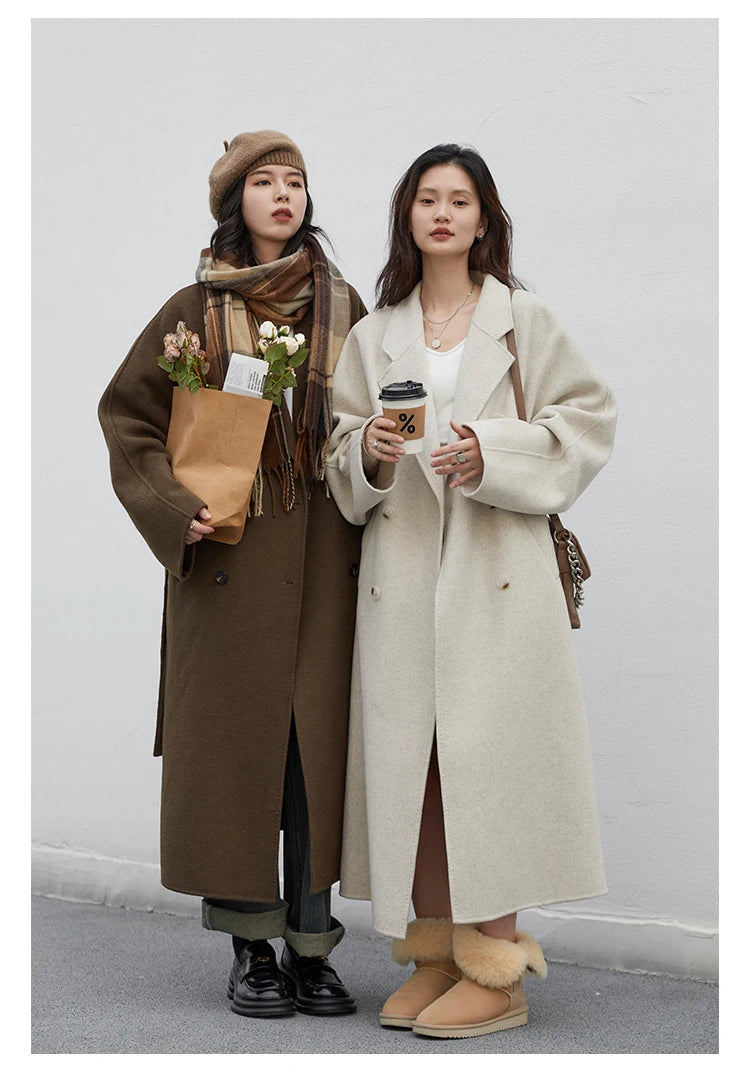 CHIC VEN Women Long Double-sided Woolen Coats Retro Loose Female Overcoat Double Breasted Ladies Windbreak Autumn Winter 2026