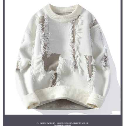 Ripped Sweater Men's Loose Crew Neck Knit Bottom Shirt Handsome Autumn Clothes on The Fashion  Sweater Pullover Sweater