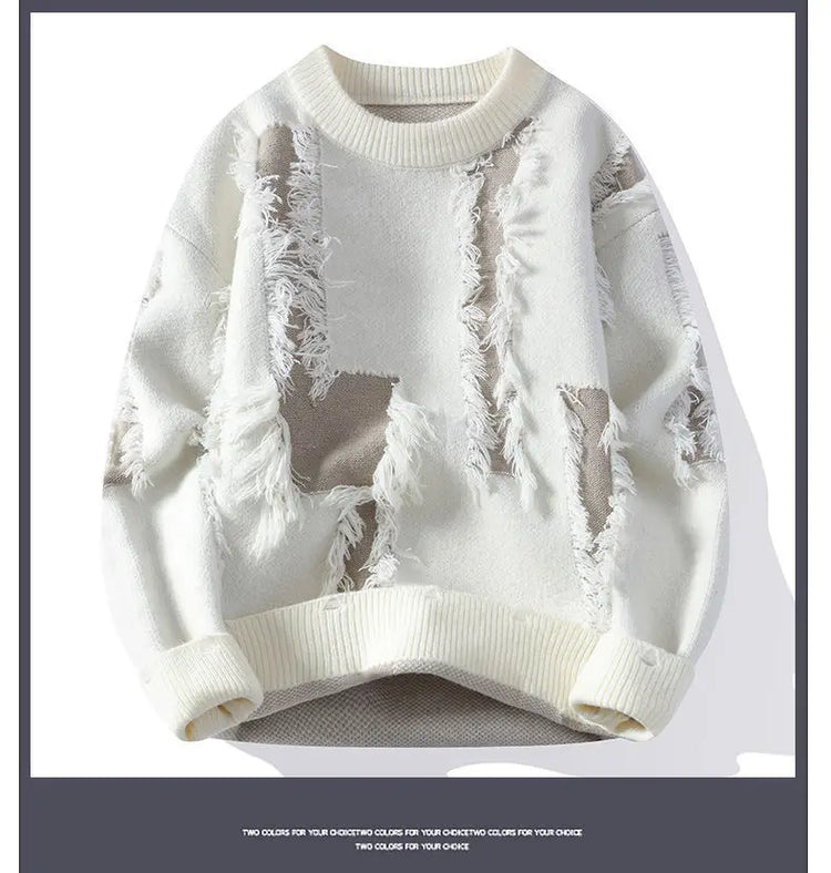 Ripped Sweater Men's Loose Crew Neck Knit Bottom Shirt Handsome Autumn Clothes on The Fashion  Sweater Pullover Sweater