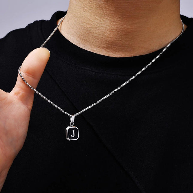 Collana con ciondolo quadrato con iniziali per uomo donna, collana in acciaio inossidabile impermeabile 50/55/60 cm, regalo di gioielli alla moda PlatiNum