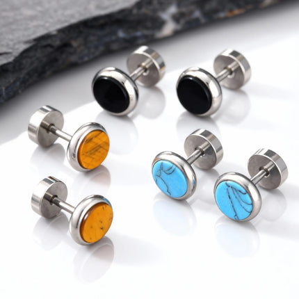 Piccoli orecchini rotondi in pietra naturale per uomo, orecchini a bottone in acciaio inossidabile ipoallergenici, regalo di gioielli di moda hip hop platinumshop