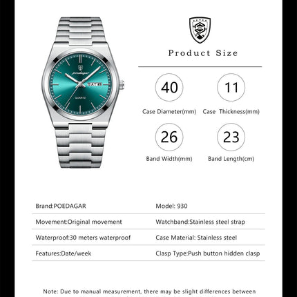 POEDAGAR Orologi da uomo di lusso Impermeabile luminoso Data Settimana Orologio da uomo in acciaio inossidabile Moda casual Orologio da polso da uomo al quarzo Reloj platinumshop