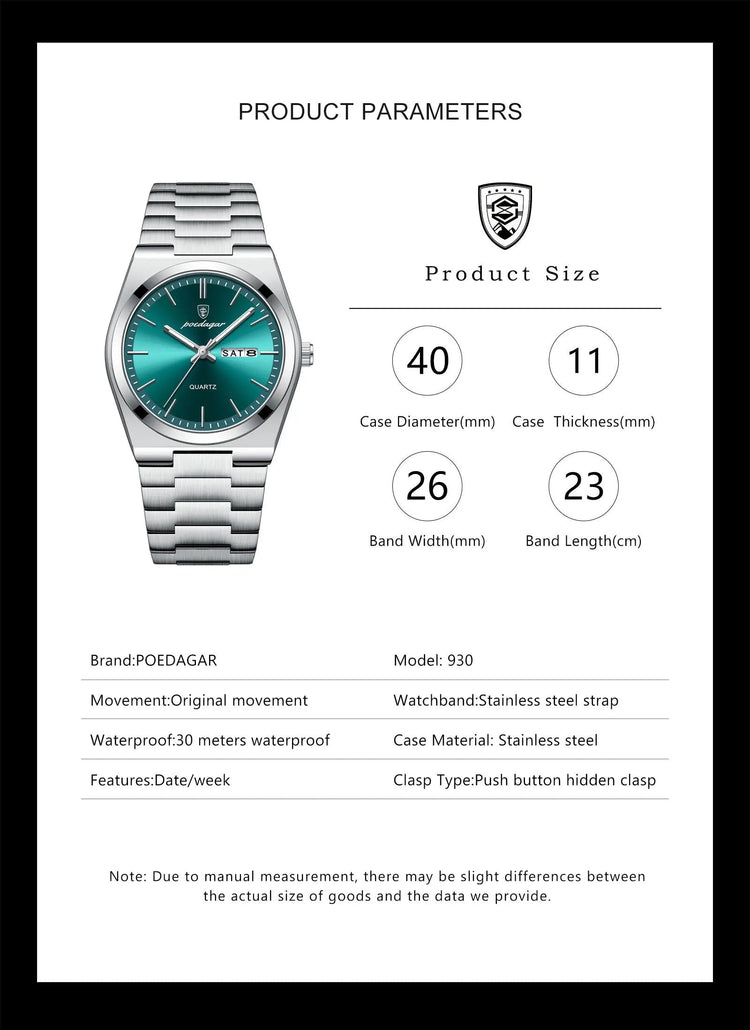 POEDAGAR Orologi da uomo di lusso Impermeabile luminoso Data Settimana Orologio da uomo in acciaio inossidabile Moda casual Orologio da polso da uomo al quarzo Reloj platinumshop