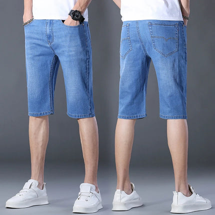 2026 Pantaloncini Casual da Uomo in Denim Cotone Elastico Dritti di Alta Qualità al Ginocchio Jeans Classici Vintage Moda Blu