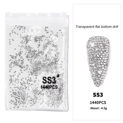 1440pcs Nail Clear/AB Glass Strass FlatBack Crystal Rhinestone (SS3-SS20)3D Nail Gem Stones Non-HotFix Nail Rhinestone 1.3-4.8mm