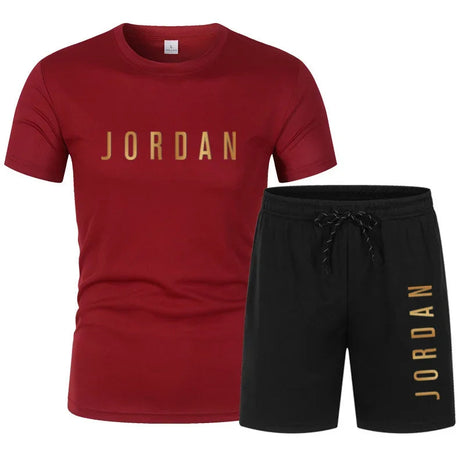 Summer Fashion Trendy Casual Sports Two Piece Set Youth Men's Short sleeved T-shirt+Shorts Set PlatiNum