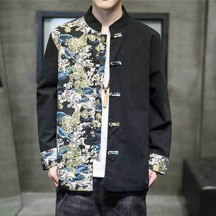 Camicie da uomo ricamate 2026 primavera stile cinese retrò colletto alla coreana giacca in cotone e lino cardigan da uomo Kungfu allentato casual Top