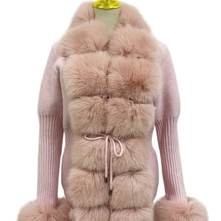ZADORIN Luxury Fur Cardigan Knit Winter Sweater Women Elegant Detachable Fur Belt White Pink Black Womens Cardigan Korea Style