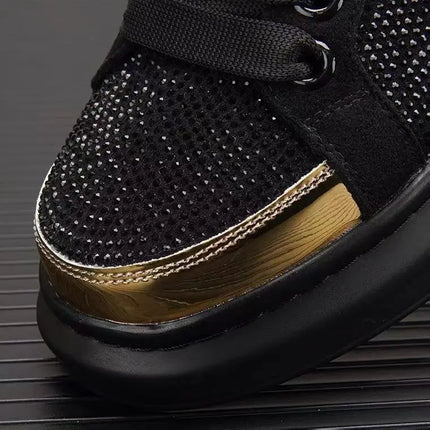 New Fashion Men's Casual Shoes Diamond Rhinestones Handmade Lace-Up Business Loafers Comfortable Breathable Walking Sneaker