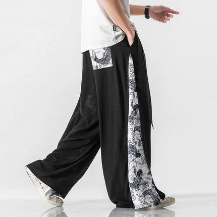 Pantaloni a Gamba Larga Streetwear da Uomo, Primaverili ed Estivi, Stampati, Casual, Stile Harem, Oversize, Vintage, Traspiranti e Comodi