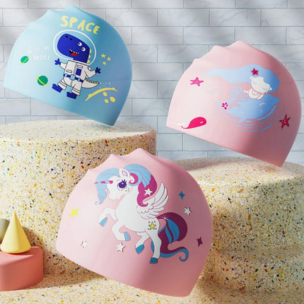 Children's Swim Cap Cute Cartoon Elastic Silicone for Boys and Girls Swimming Equipment Waterproof Swim Cap for Long Hair Ear Protection