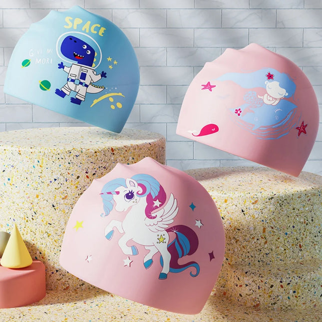 Children's Swim Cap Cute Cartoon Elastic Silicone for Boys and Girls Swimming Equipment Waterproof Swim Cap for Long Hair Ear Protection