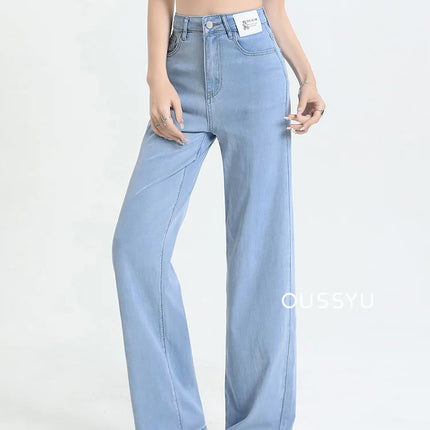 Nuova estate morbida Lyocell Jeans donna blu kaki bianco vita alta dritto sottile gamba larga pantaloni in denim Y2k abbigliamento femminile allentato 2XL