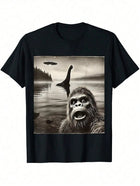 Big-Foot Selfie With Loch Ness Monste And UFO Aliens Graphic T-Shirt, Men's Graphic T Shirts PlatiNum