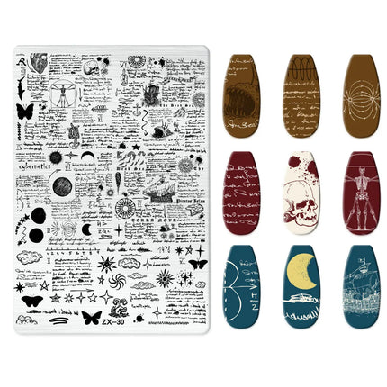 Flowers Love Nail Stamping Newspaper Splice Theme Irregular Stamping Plates Letter Nail Art Printing Stencil Tool Big Size Tools