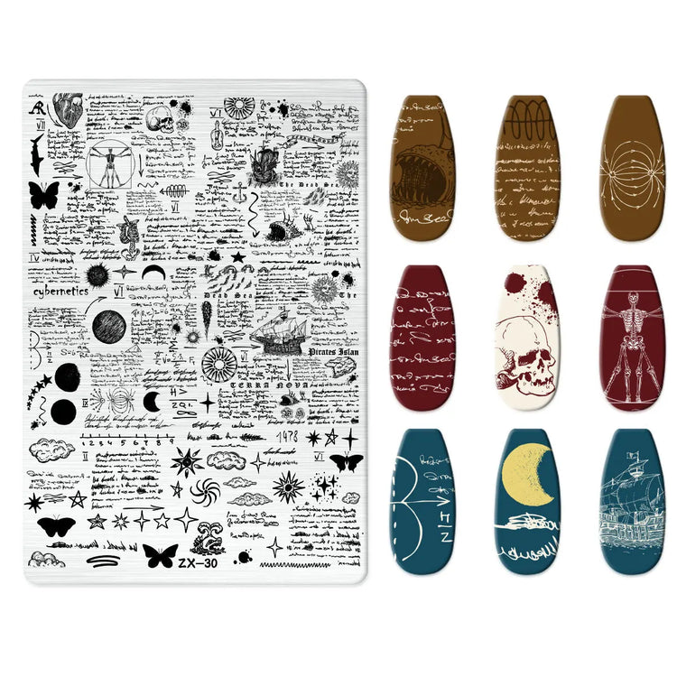 Flowers Love Nail Stamping Newspaper Splice Theme Irregular Stamping Plates Letter Nail Art Printing Stencil Tool Big Size Tools