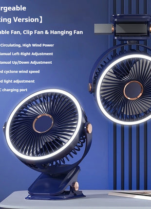 Ventilatore Portatile con Clip e Luci LED, 3 Velocità Regolabili, Silenzioso, da Scrivania, per Casa, Camera da Letto e Campeggio