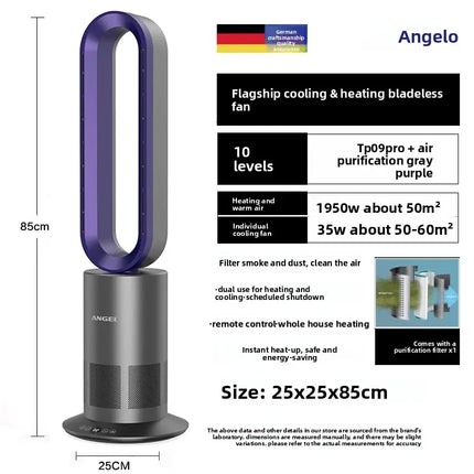 Ventilatore a Torre Senza Pale Angelo Tedesco 220V, Purificatore d'Aria e Riscaldatore 2 in 1 per Uso Domestico QDW