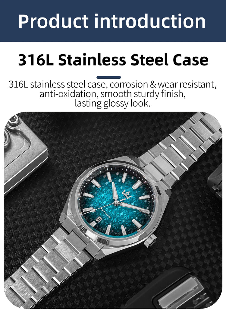 Addieskin K014 Men Luxury Automatic Watch ST2130 Movement Genuine Cameo Shell Mother-of-Pearl Dial 40mm Sapphire Crystal 200m WR