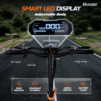 Ruitoo T2 max vendita calda scooter elettrico 1200W motore 48V 15.6AH batteria velocità massima 52 km/h adulto 10 pollici pneumatico scooter esterno