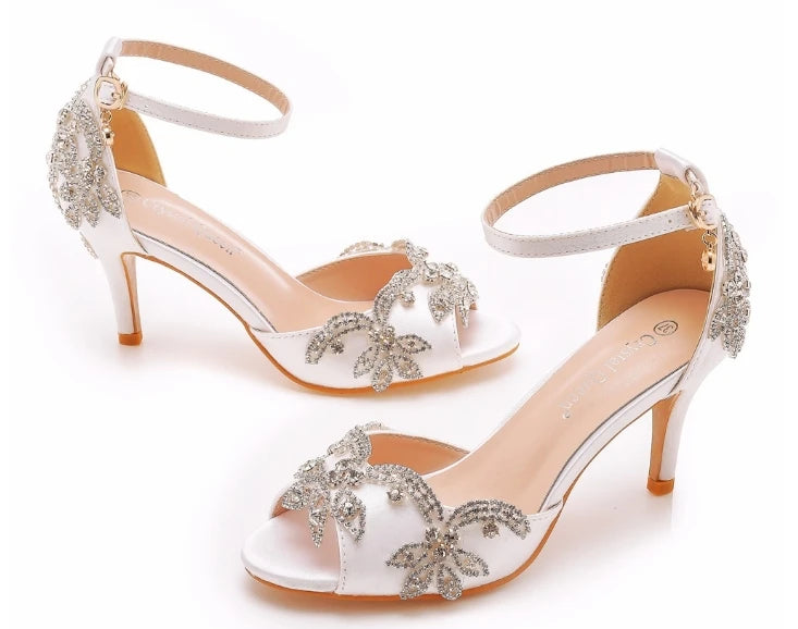 Sandali da donna di qualità femminile strass PU 7CM tacchi sottili cinturino con fibbia scarpe da donna in stile coreano vestito blu cielo maturo