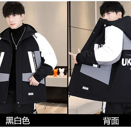 Men's Casual Wool Lined Thickened Hooded Set Fashionable Warm Sweatshirt Jacket Trendy Autumn Winter Men 2 Piece