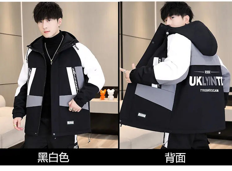 Men's Casual Wool Lined Thickened Hooded Set Fashionable Warm Sweatshirt Jacket Trendy Autumn Winter Men 2 Piece
