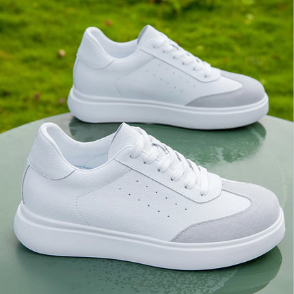 Men 7CM Invisible Height Increasing Sneakers Comfortable Breathable Leather Casual Elevator Shoes Lace Up Thick Sole Sport Shoes