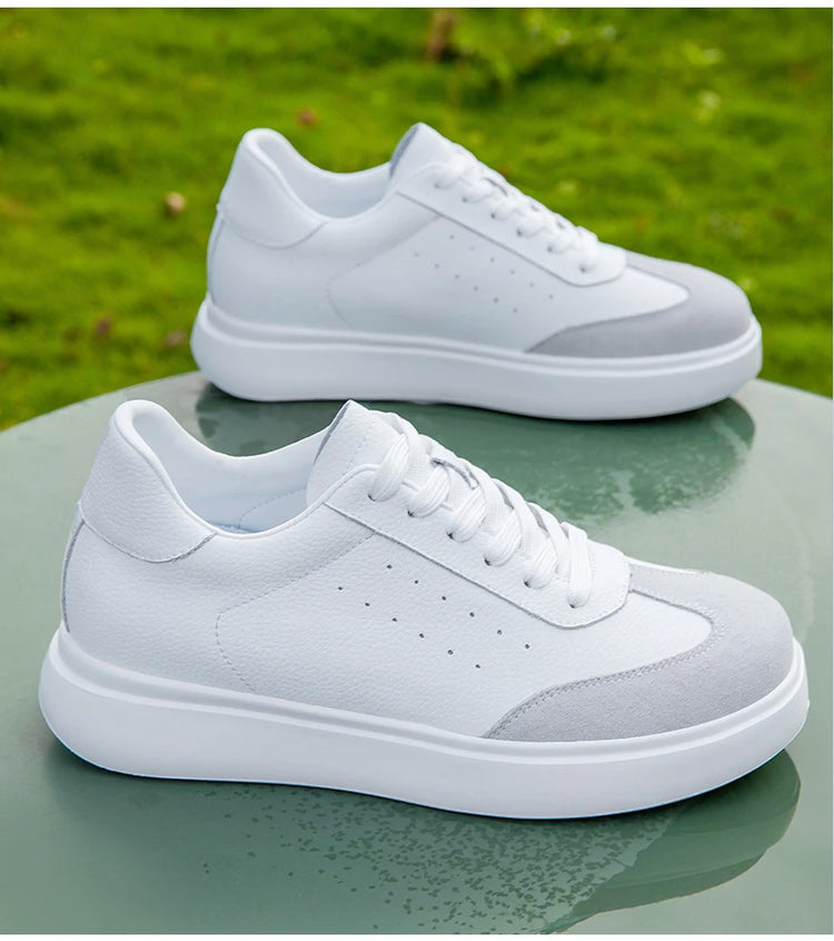 Men 7CM Invisible Height Increasing Sneakers Comfortable Breathable Leather Casual Elevator Shoes Lace Up Thick Sole Sport Shoes