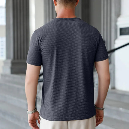 2025 New Men's Casual Short Sleeved Bone Flower Solid Color O-neck T-shirt Fashion Breathable Comfortable Summer Versatile Top PlatiNum