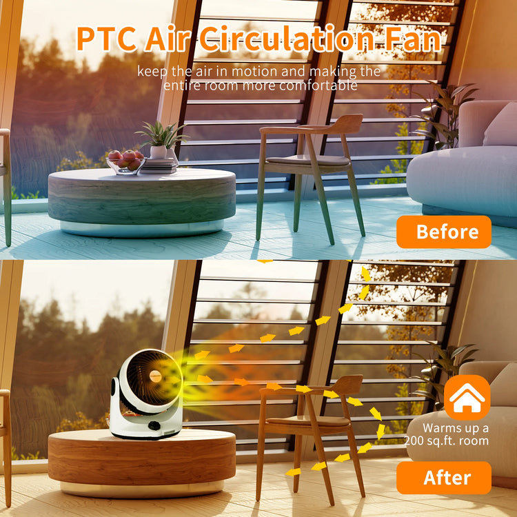 1500W Electric Heater Fan PTC Ceramic Heating Electric Heaters And Air Circulation Fans Fast Heating & Cooling Energy Saving