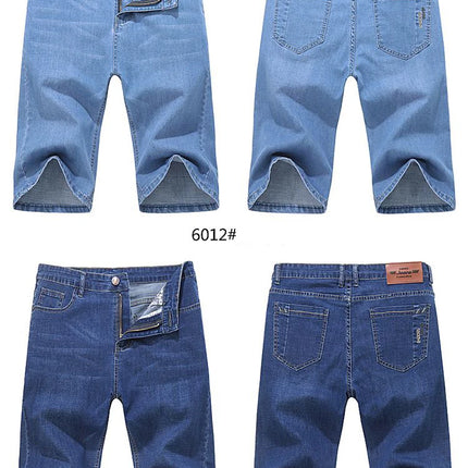 Pantaloncini di jeans da uomo estivi Nuovo stile Ricamo sottile Business Casual Jeans corti dritti Abbigliamento di marca maschile azzurro cielo