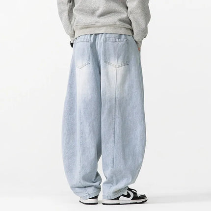 2025 Nuovi pantaloni stile harem vintage da uomo pantaloni larghi in denim hip-hop larghi da uomo jeans dritti oversize moda pantaloni in vita elastica