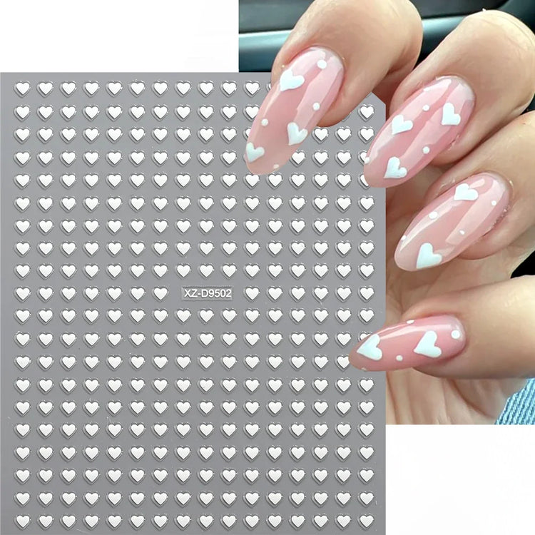 8pc 3D Mixed Color Heart Nail Stickers Valentines' Day Sweet Red Pink Love Selfadhesive Nail Decoration Decals Manicure 2027