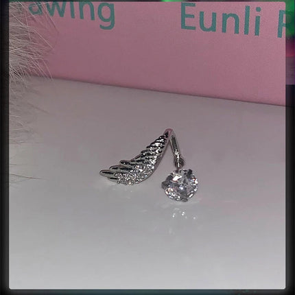 1pcs Silver Color Wing 316L Stainless Steel Ear Bone Nail for Women New Fashion Full of Rhinestone Earrings Accessories for Ear PlatiNum