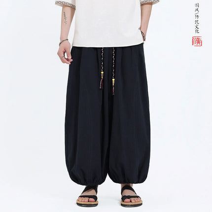 Pantaloni Lantern da Uomo: Pantaloni Casual in Cotone e Lino, Tinta Unita, Oversize, Comodi, a Gamba Larga, Stile Streetwear - Vendita Calda